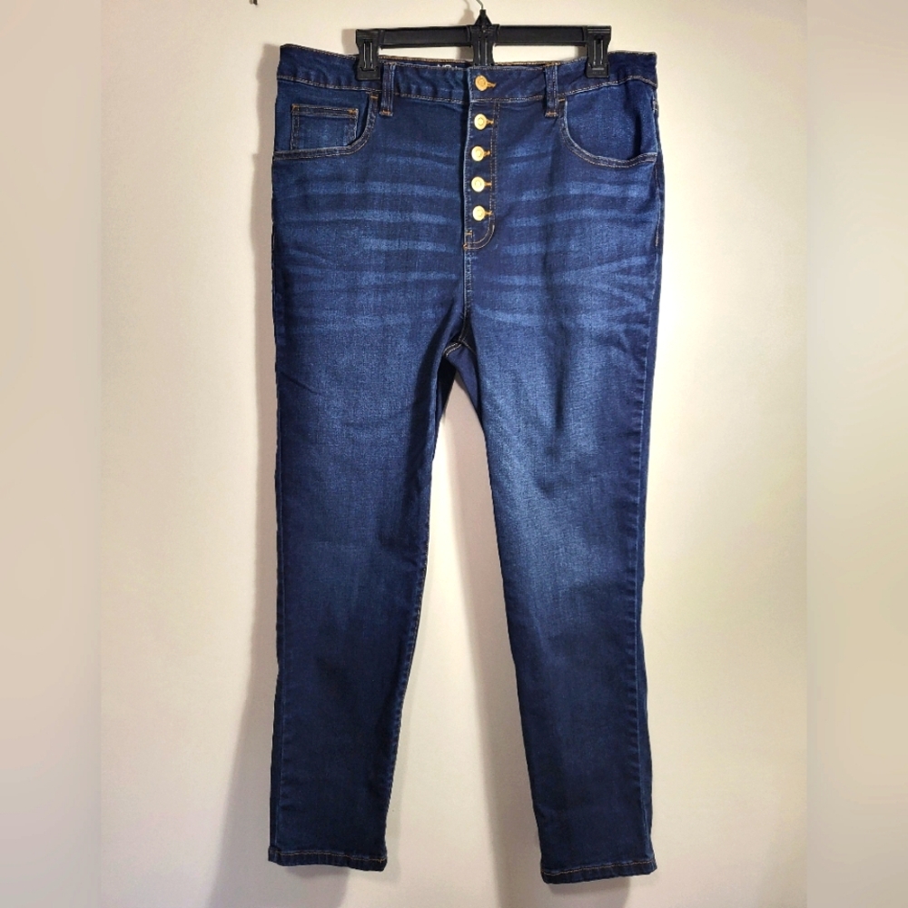 No Boundaries blue straight leg button up jeans     juniors 19  #2357